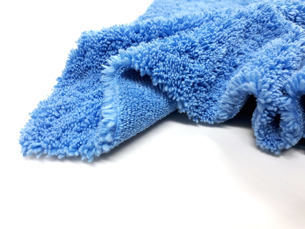 Blue color edgeless high plush microfiber towel 