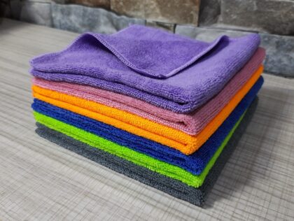 six multipurpose microfiber cloths purple, pink orange, BLue- Green and gray color